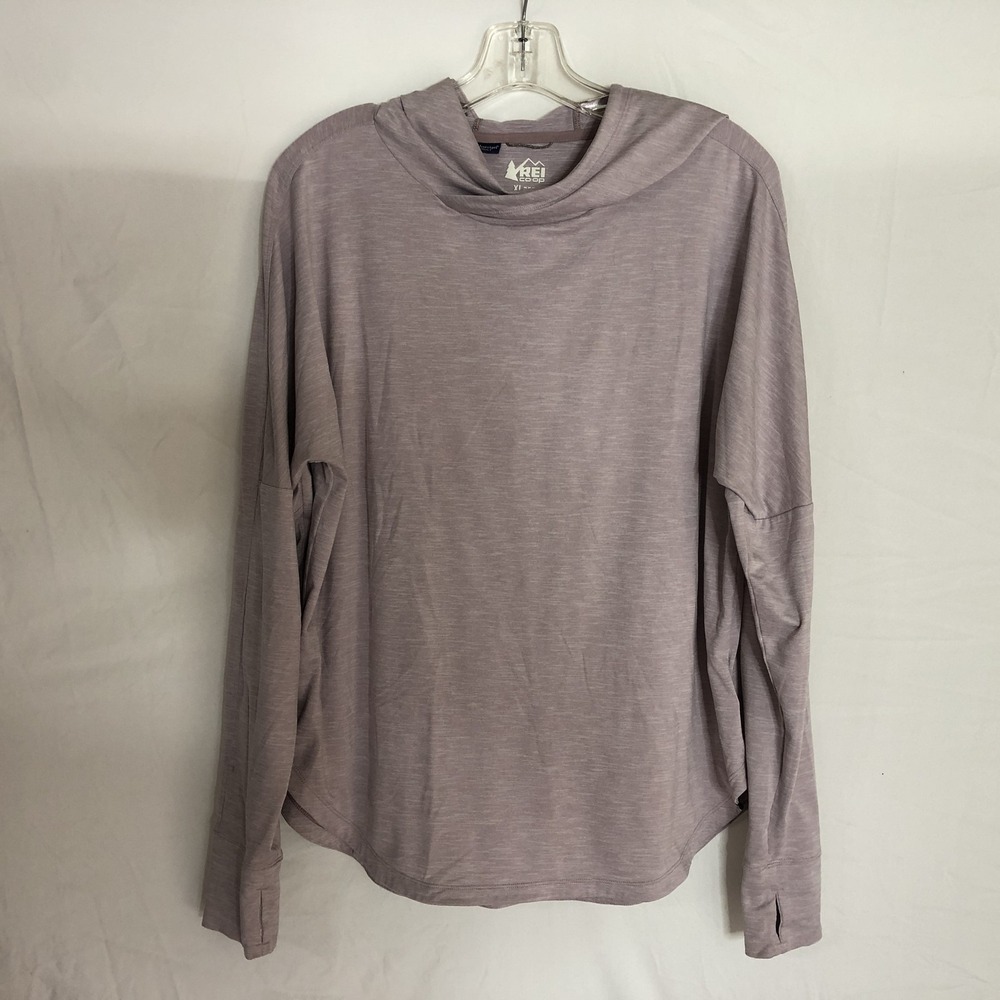 REI Co-op Shirt Womens XL Purple Hooded Cowl Neck Long Sleeve Stretch Jersey Top
